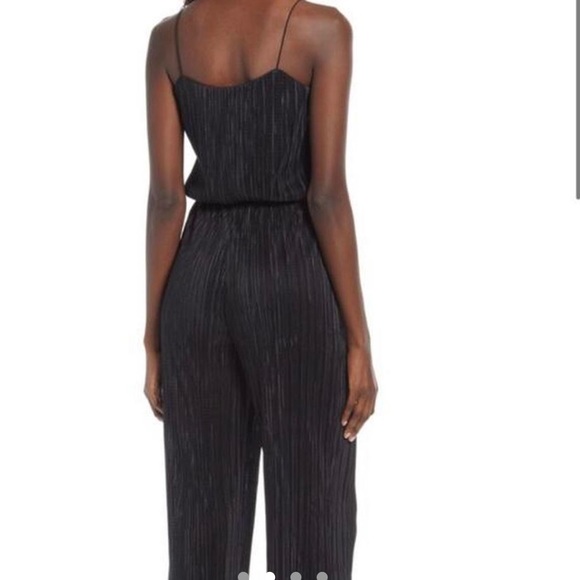 SEXY BLACK SATIN SILK PLISSE JUMPSUIT WITH ELASTIC WAISTBAND - Picture 2 of 2